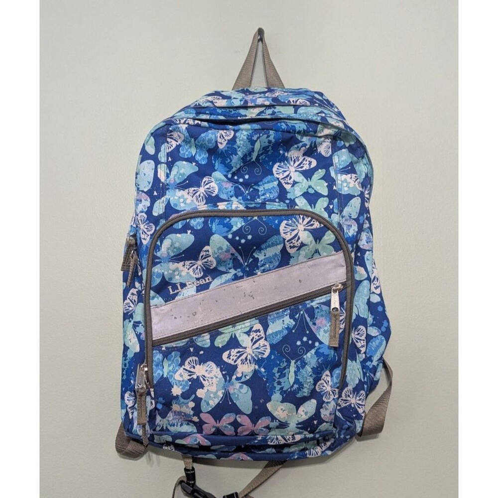 LL Bean Blue Purple Butterfly Backpack School Bookbag Classic Vintage Y2K Youth